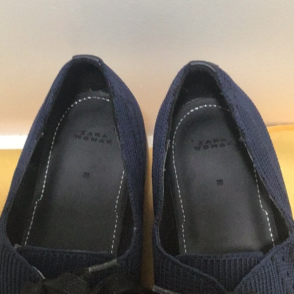 EUC. ZARA Fabric Platform Lace up Sneakers Navy Blue - Picture 4 of 15